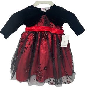 Baby Beri 2 Pc Girls 9 months Black & Red Dress Bow Long Sleeve Shrug